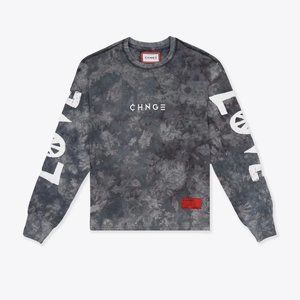 NWT CHNGE Tie Dye Love Peace Long-Sleeve Shirt - Chalk/Black